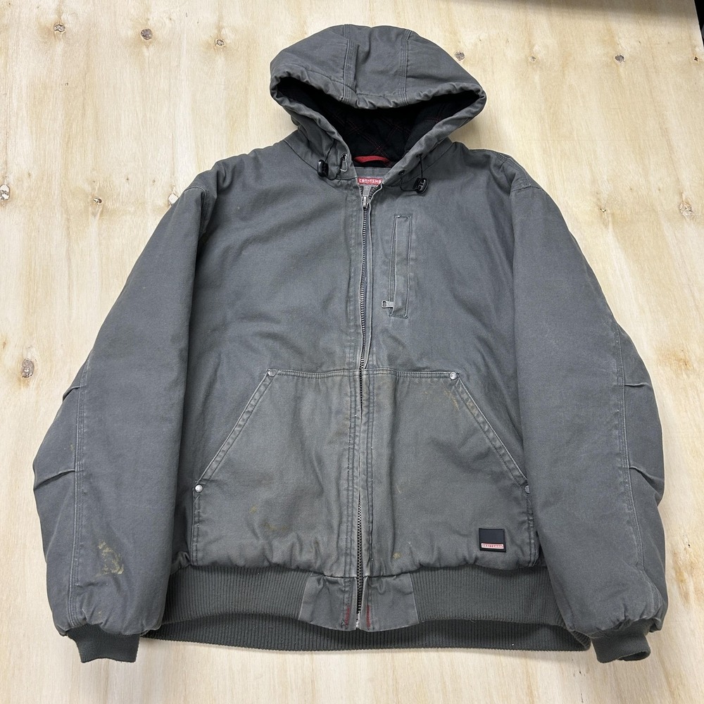 Craftsman Jacket Mens XL Gray Canvas Hooded Full Zip Insulated Bomber Workwear